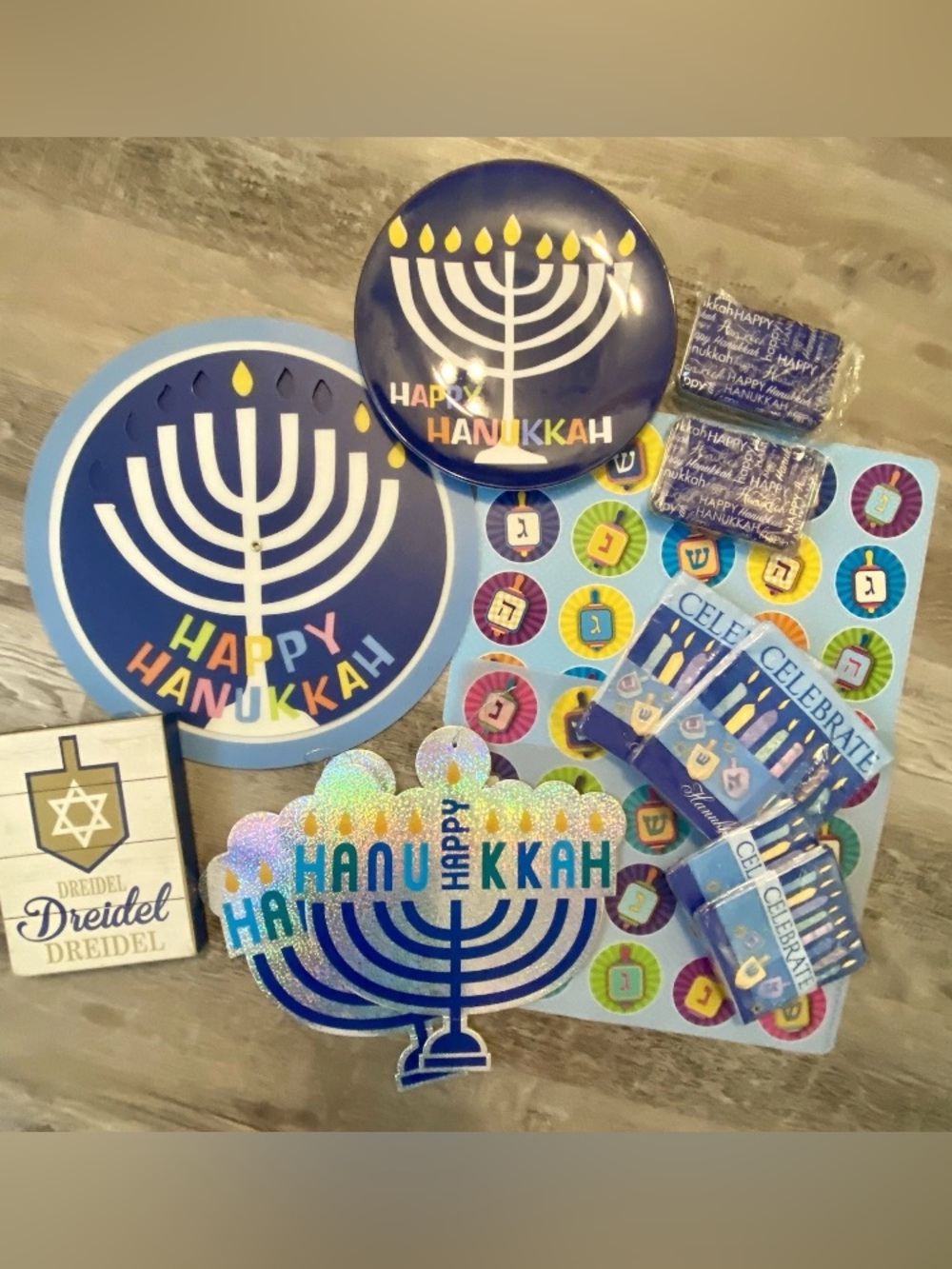 Hanukkah Bundle 13 Piece, Napkins, Wall Decor, Dreidel Placemats Gift Card Box's